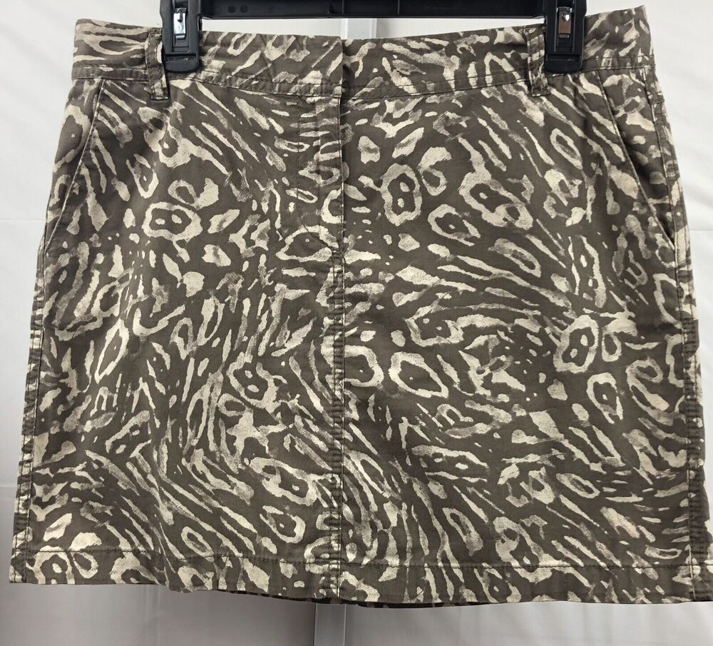 Ann Taylor Loft Pencil Skirt Women Petite 8P Tan Geo 100% Cotton Stretch Pockets
